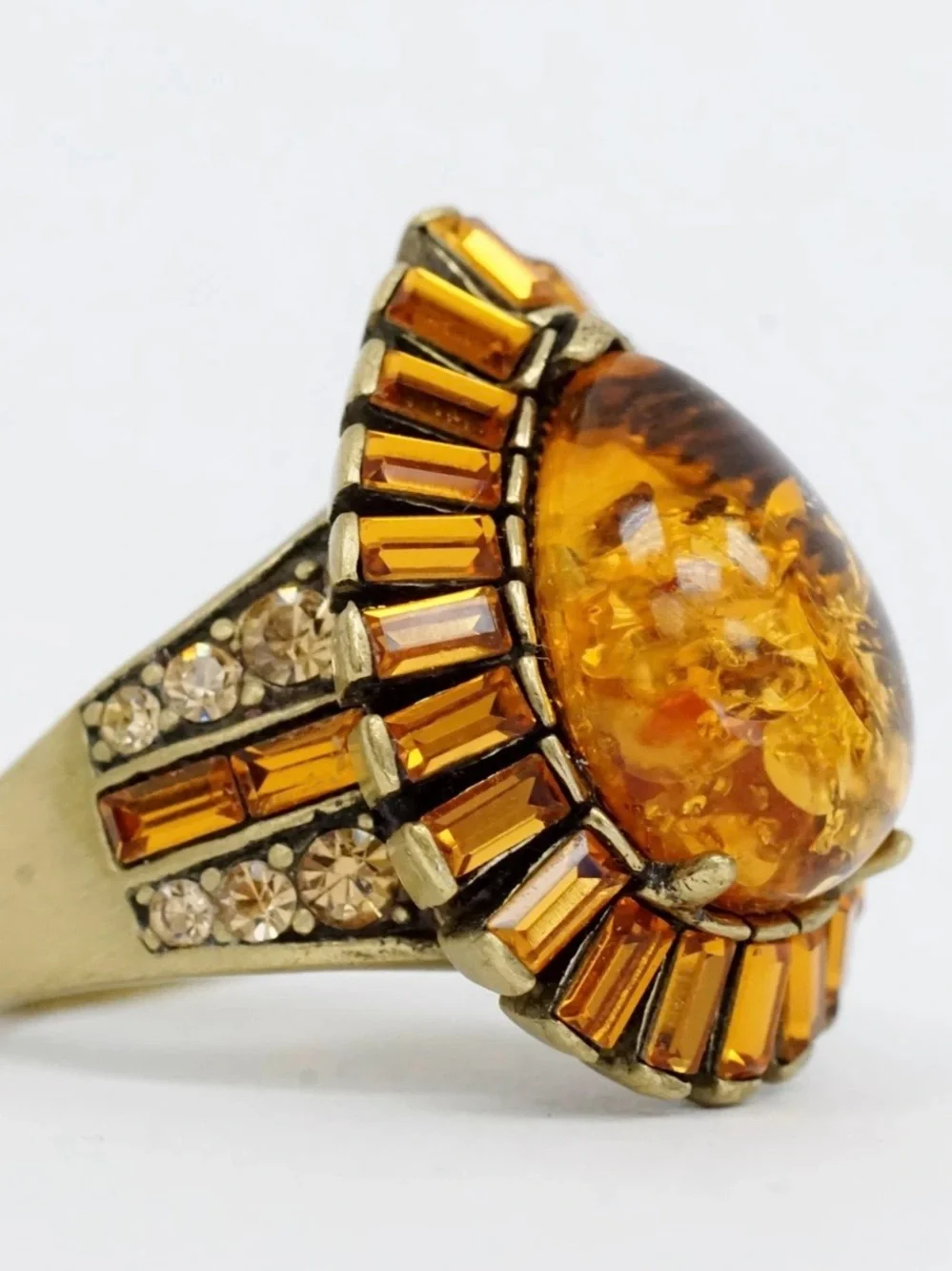 Heidi Daus Simulated Amber Teardrop Ring *Size 6 3/4